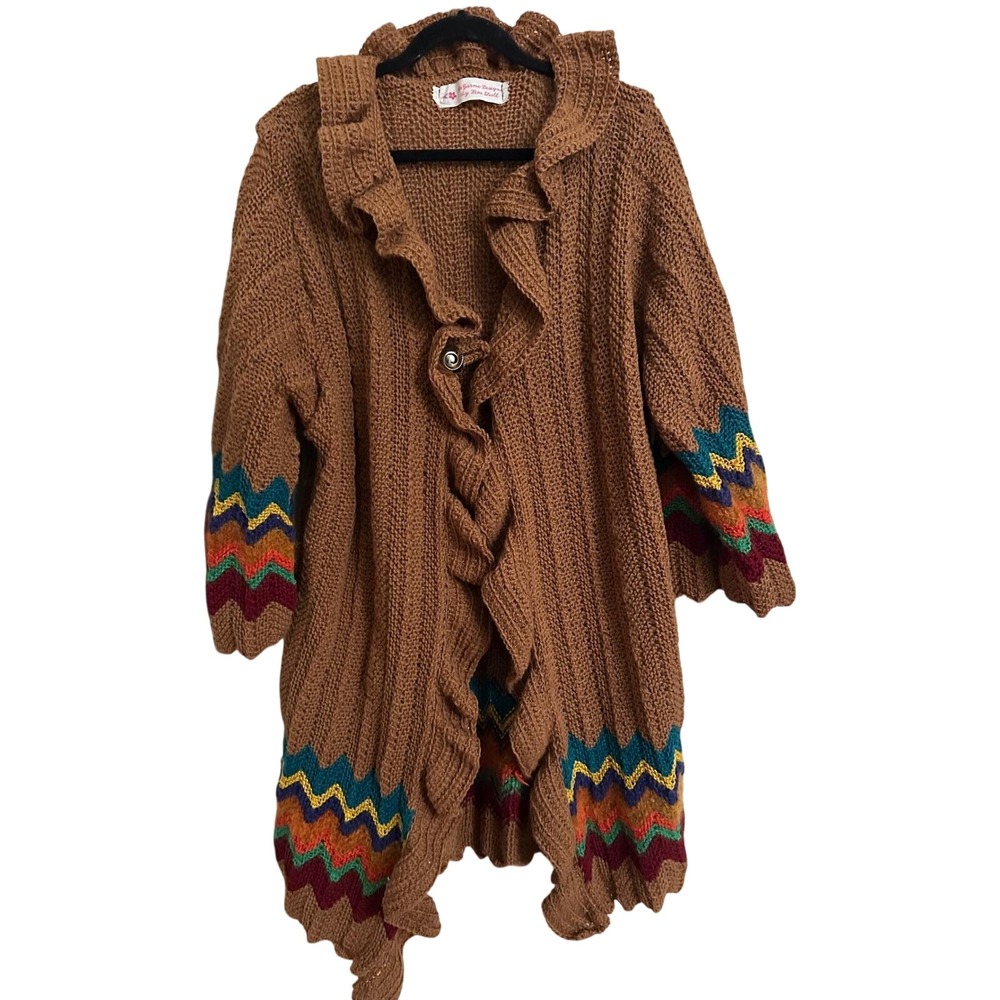 DeGarmo Designs by Lisa Shull Vintage Boho Crochet Knit Ruffle Cardigan Sweater